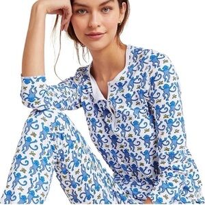 Roller Rabbit Monkey Print Henley Top Pima Cotton size XS